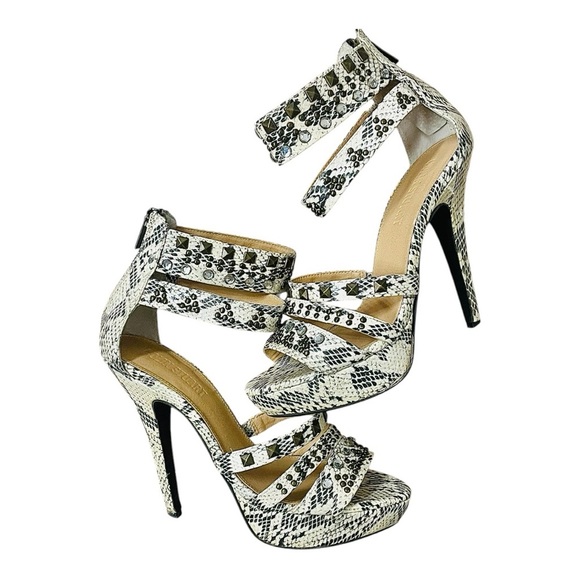 Colin Stuart Python Embossed Stud & Rhinestone Platform Shoes 8 - Picture 2 of 7
